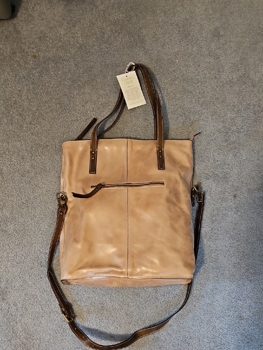 Leather Tote Bag with Adjustable Strap - Beige